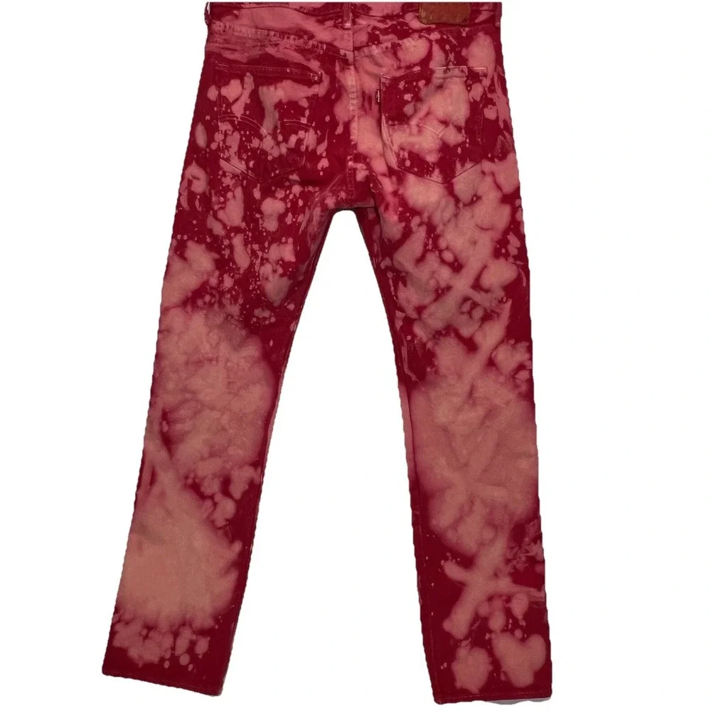 Levis 501 Custom Tie Dye Button Fly Jeans Pink Salmon Red Wash Pants Men 32x32